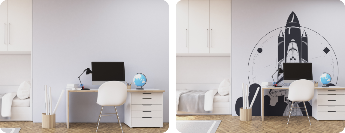 Teen Study Room Wall Design | Plaster Rocket Illustration Mural